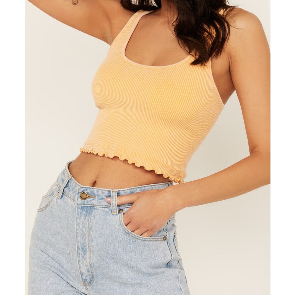 Fornia Ribbed Lettuce Edge Brami Crop Tank Orange Yellow M/L Stretch